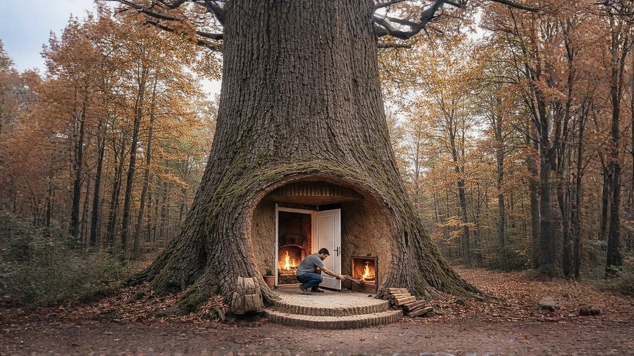 70 Days Alone Survival – Building a Hidden Room Inside a Giant Tree