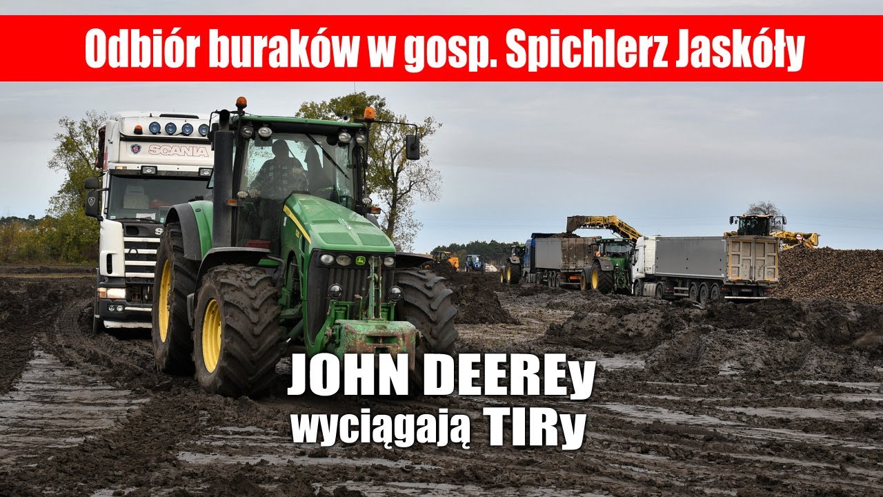 JOHN DEEREy wyciągają TIRy - odbiór buraków w Spichlerz Jaskóły