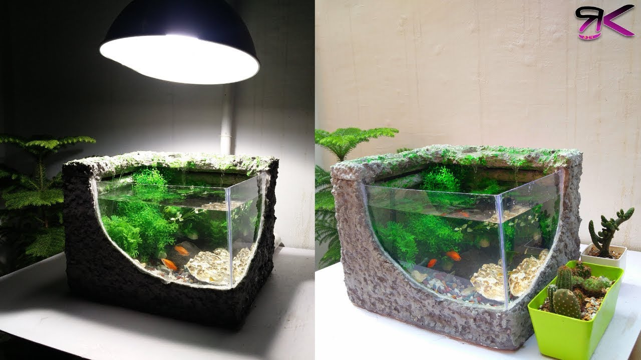 Low cost beautiful aquascape waterfall with foam box | aquarium indah |