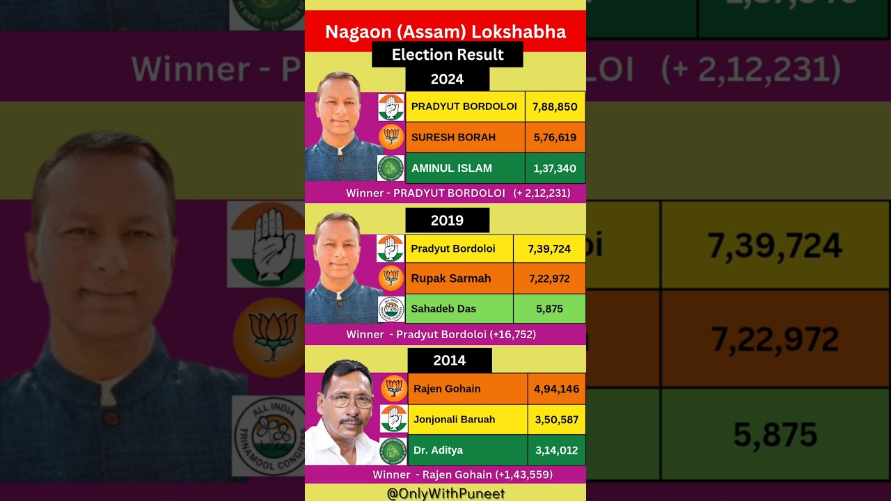 Nagaon Assam Loksabha Election Result History | #BJP #congress #nagaon #assam #election #result