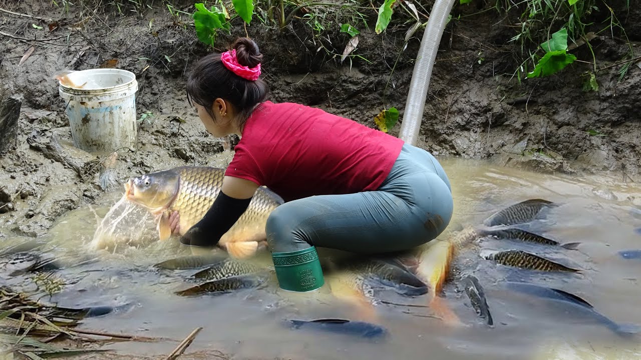Fishing Video - Solo Fishing, Catching Fish With Pump, Catching A Lot Of Fish In The Wild Lake