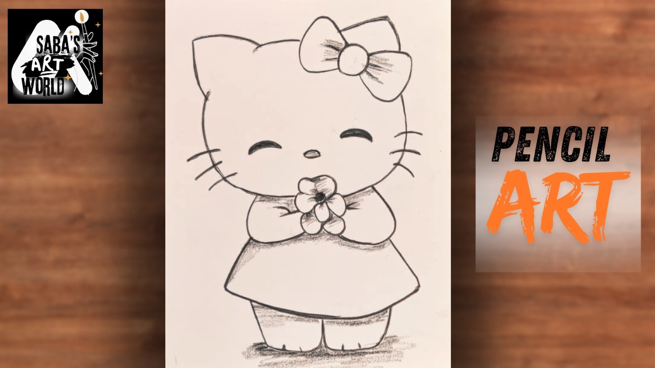 Simple & Cute Hello Kitty Pencil Art for Beginners | How to Draw Hello Kitty Holding a Flower