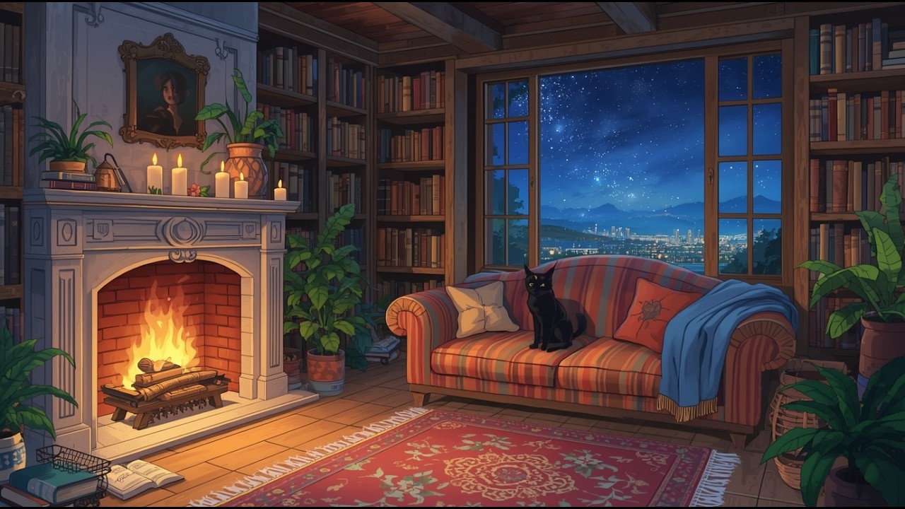 Rainy Night Fireplace Lofi 🔥 Crackling Fire Sounds for Focus & Calm