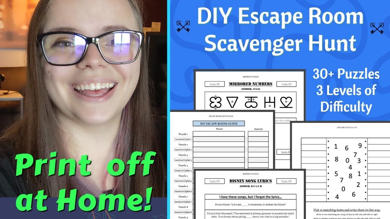 DIY ESCAPE ROOM you can PRINT AT HOME! Scavenger Hunt style with over 30 Puzzles and Ciphers!