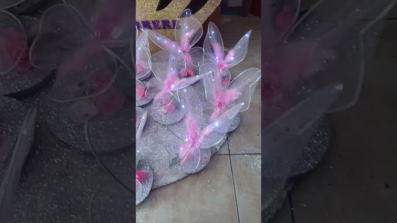 Mariposas de alambre y tul rosa