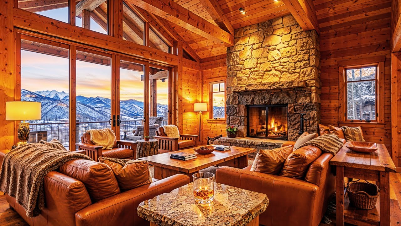 Winter Jazz Relaxation | Smooth Cabin Fireplace Ambience & Gentle Saxophone Music