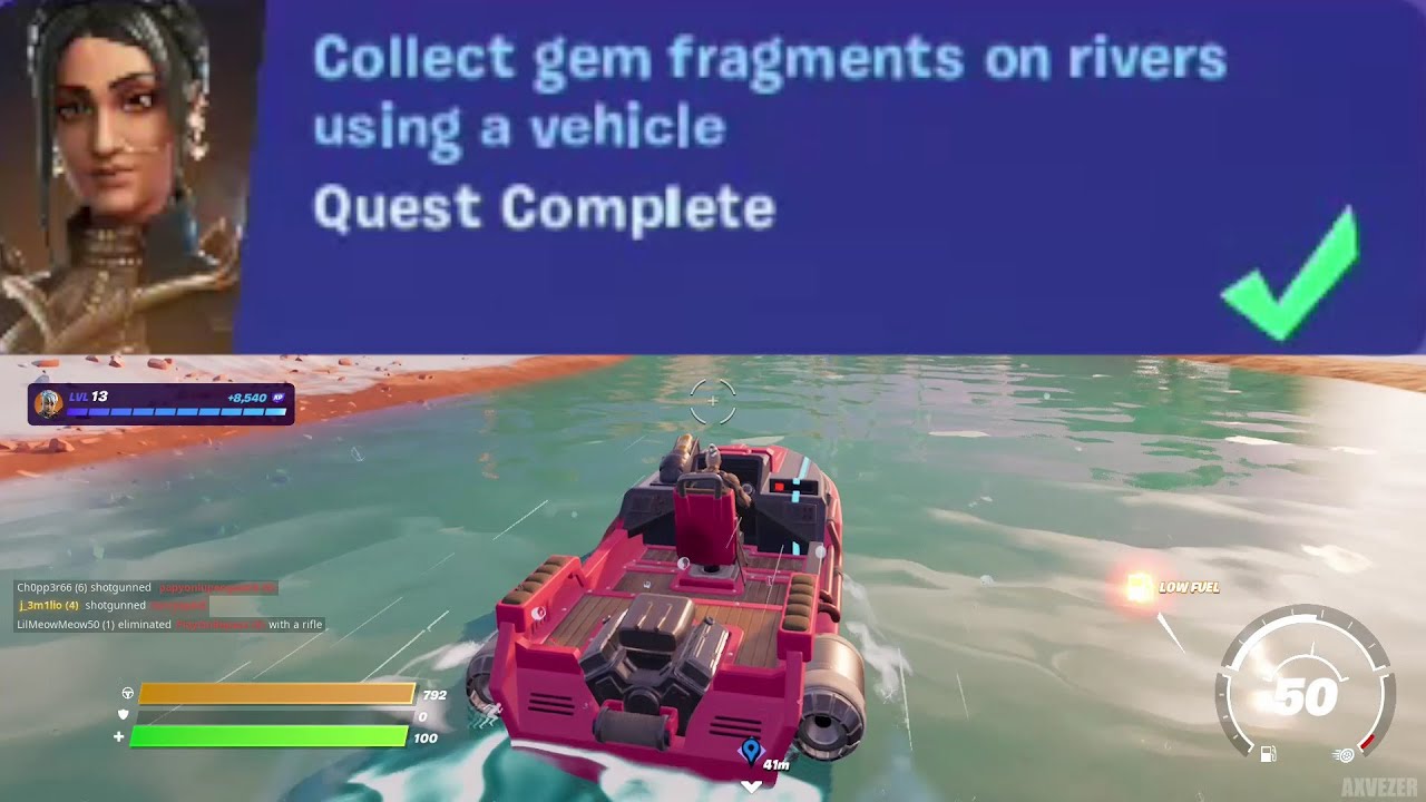Collect Gem Fragments on rivers using a vehicle - Fortnite