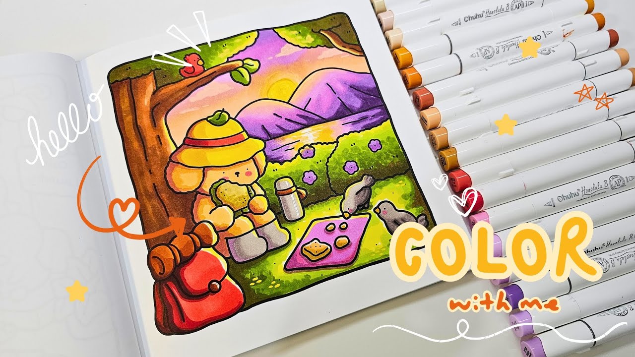 Color with Me | Cozy Days by Coco Wyo - Hiking | Ohuhu Alcohol Markers 🥾🐦🌤️