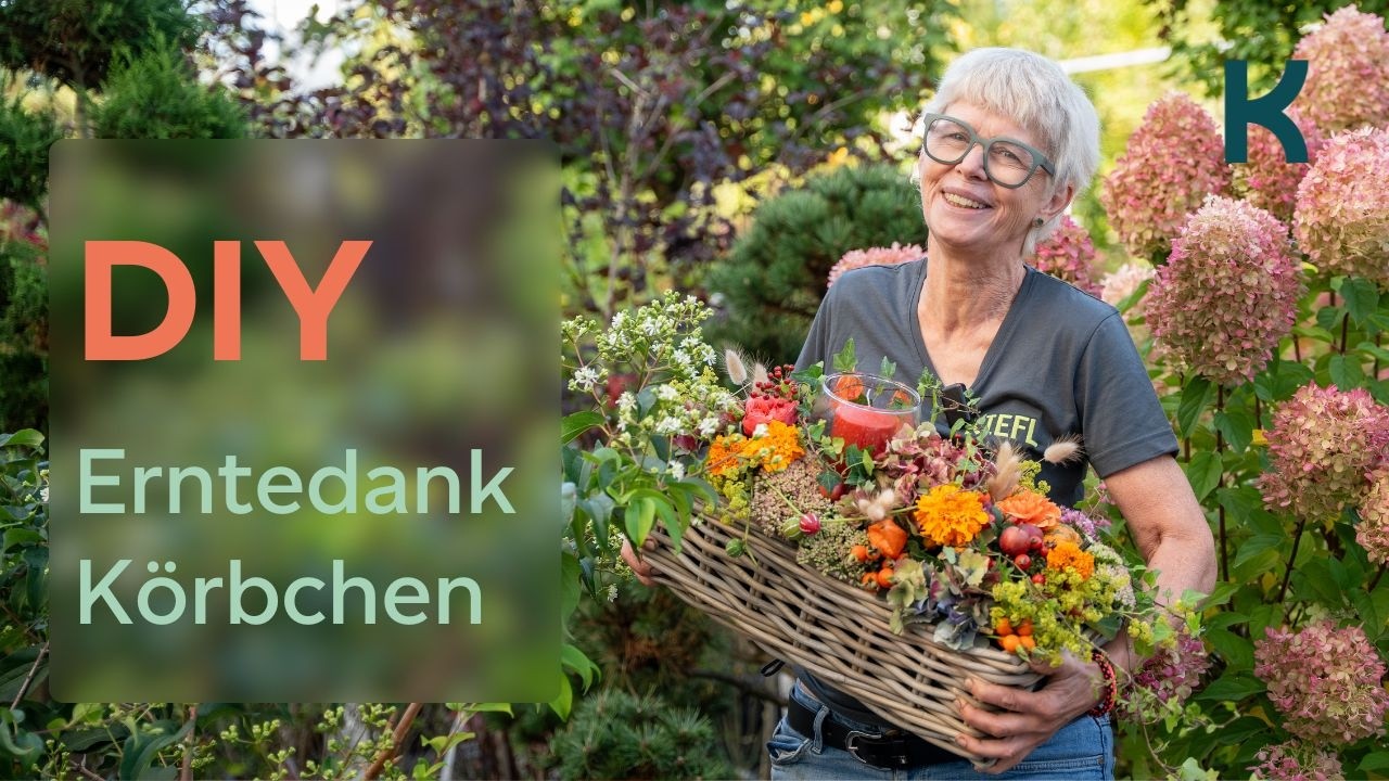 DIY Erntedank-Korb – Herbstliche Tischdeko mit Blumen, Beeren & Kerze