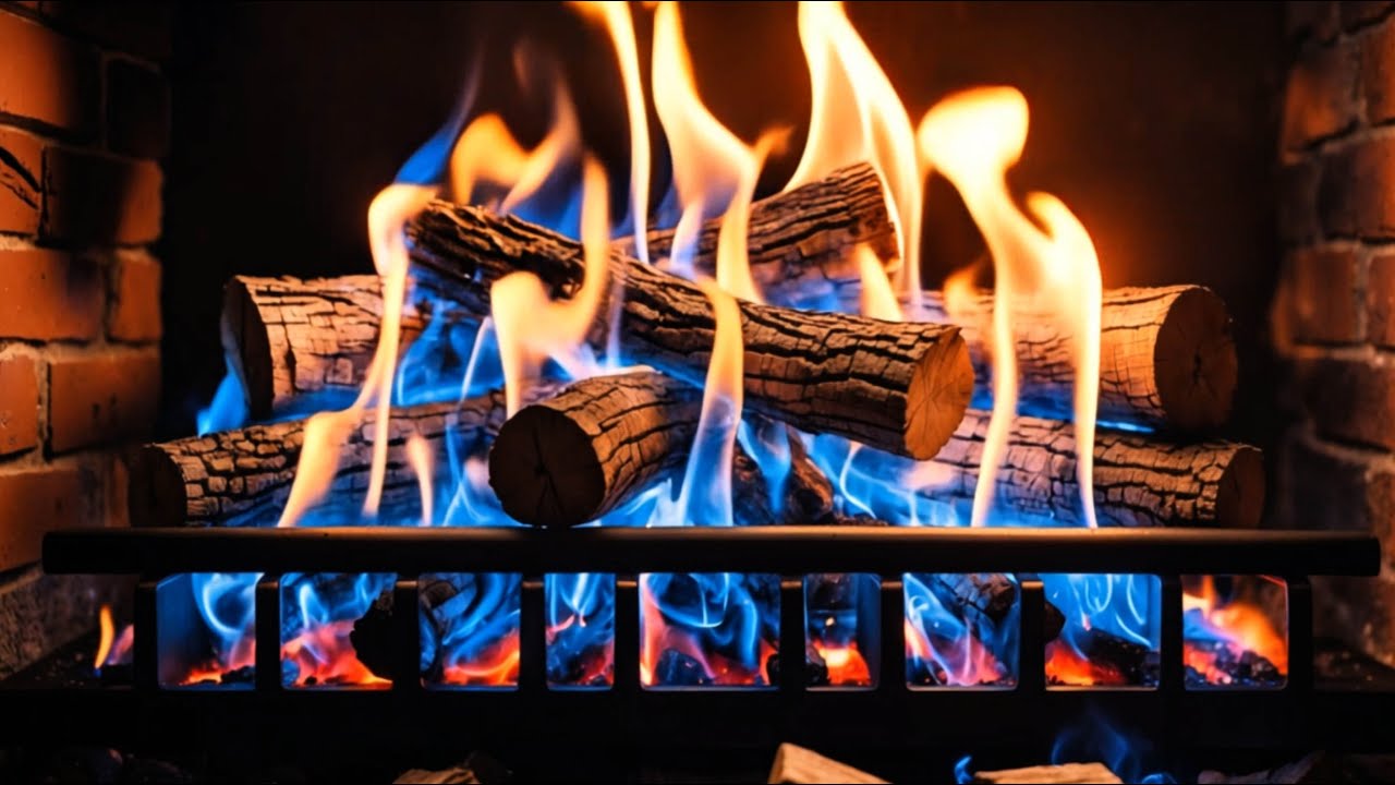 ❄️ Stunning Cozy Fireplace with Dancing Blue & Orange Flames and Burning Logs