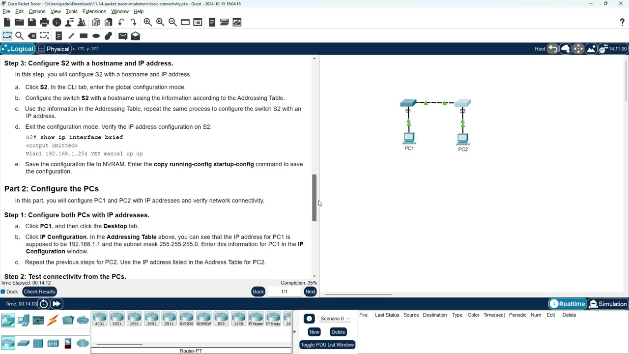 Implement Basic Connectivity - Packet Tracer 💻🔌🔄