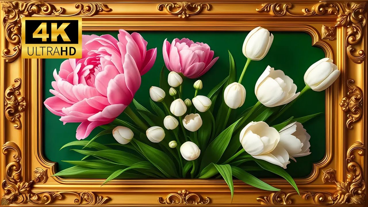 Pink Peony & White Tulips | Frame TV Art for Romance, Prosperity & Feng Shui Elegance [4K UHD]