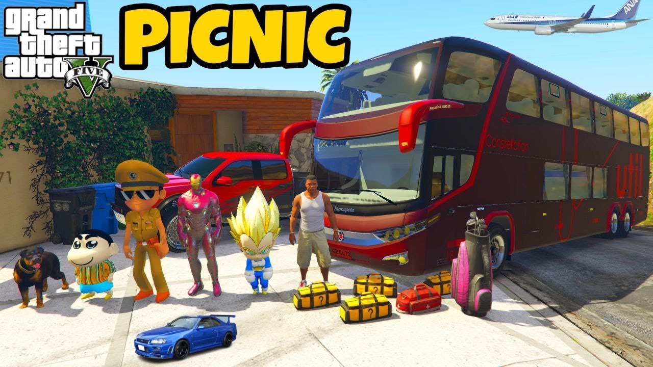 Franklin and Shinchan Plane A Road Trip With Luxury BUS From Los Santos To North Yankton IN GTA 5