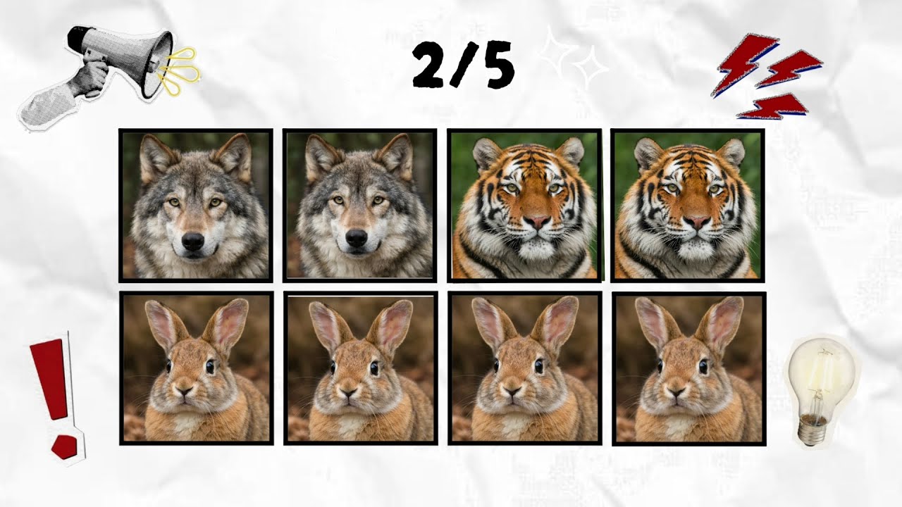 Match The Animals Fast | Wolf Tiger Parrot Rabbit Puzzle