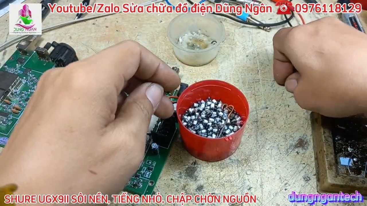 Sửa chữa micro không dây SHURE UGX9II SÔI NỀN, TIẾNG NHỎ và CHẬP CHỜN NGUỒN
