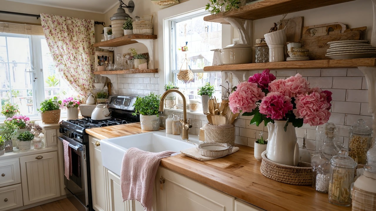 Soft Coral Floral Shabby Chic Tiny Farmhouse Tour 2026 Cozy Romantic Cottage Spring Decor