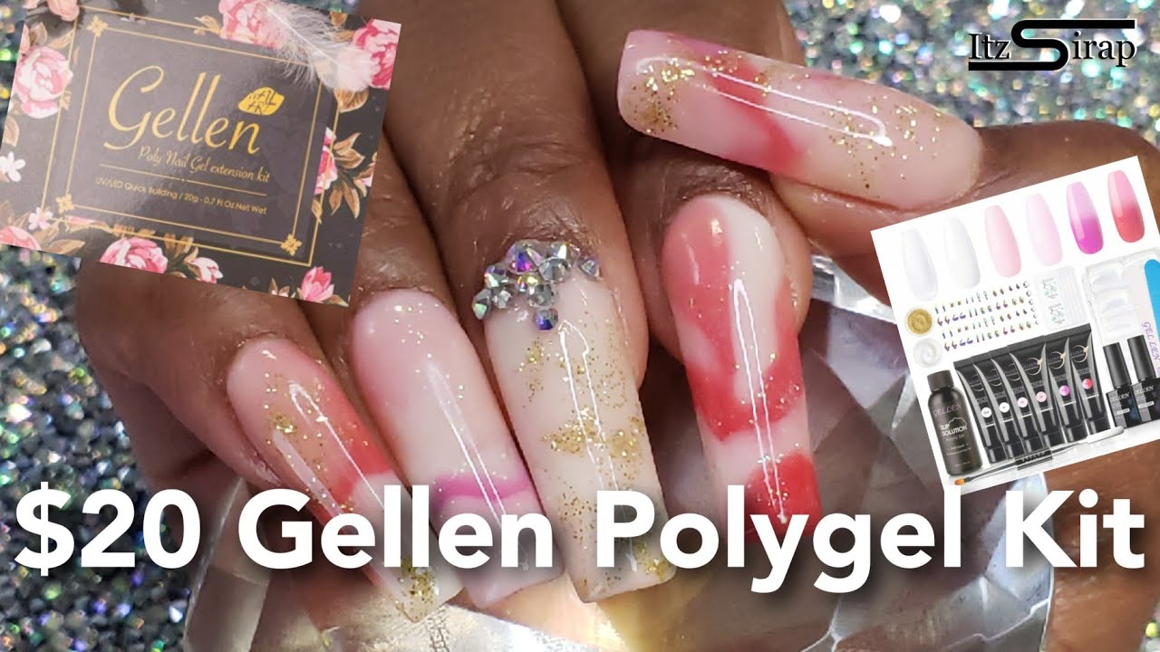 Amazon $20 Gellen Polygel Kit | Christmas Peppermint Candy Cane Marble with Dual Forms | Itz Sirap
