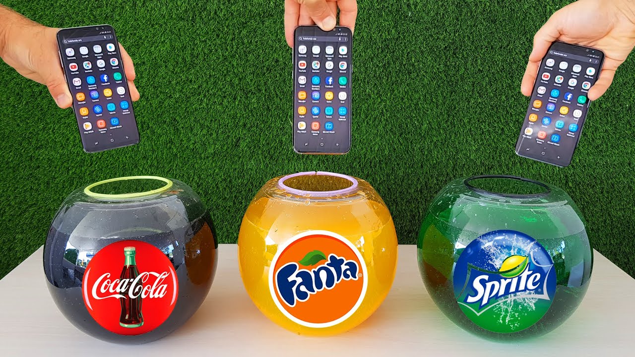Experiment !! PHONE vs Coca Cola, Fanta, Sprite and Mentos