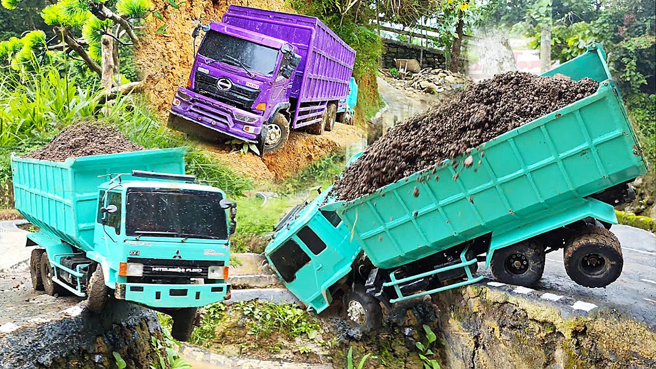 BIKIN PUCAT Truck Fuso Tronton Terjun BEBAS Truk Muatan Pasir Laka Lintas Truk Oleng Rc Handmade