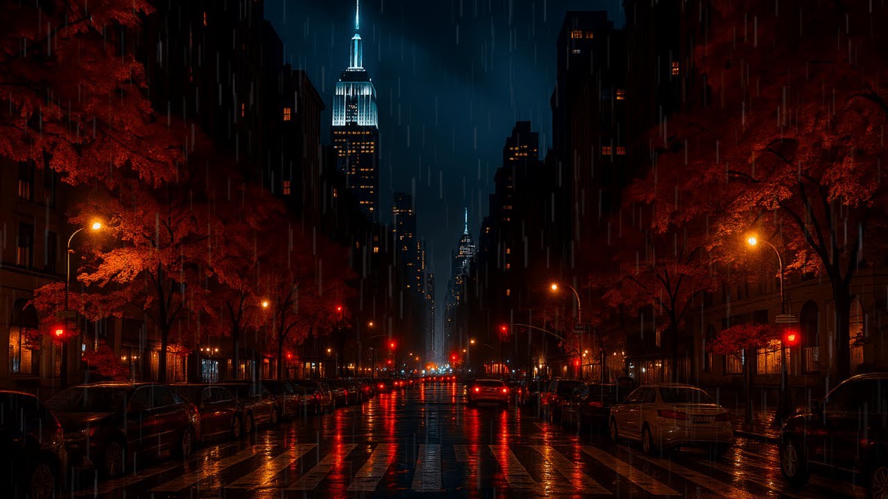 🌃🌧️ New York City Rain Ambience at Night | Cozy Autumn 🍁 | 10 hours of Deep Sleep Calm Rain Sounds