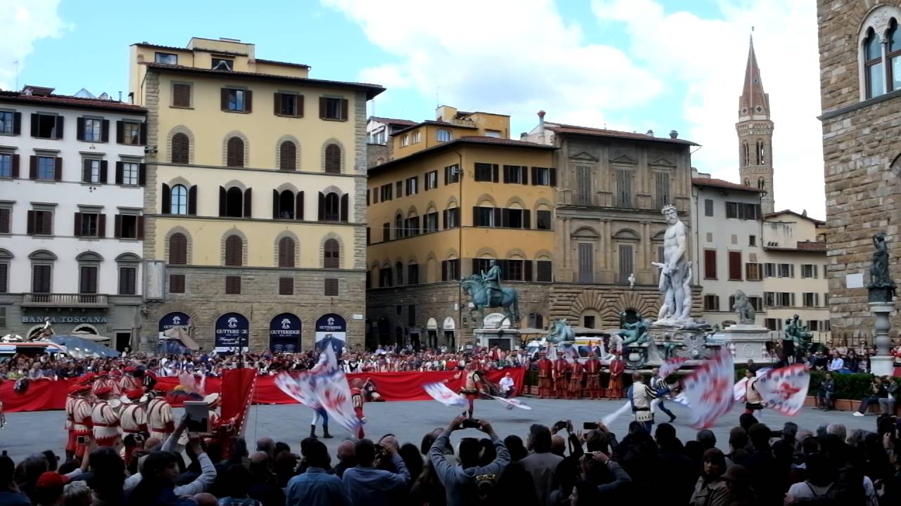Amazing historic flag throwing ceremonies. Florence, Italy - May 2016.