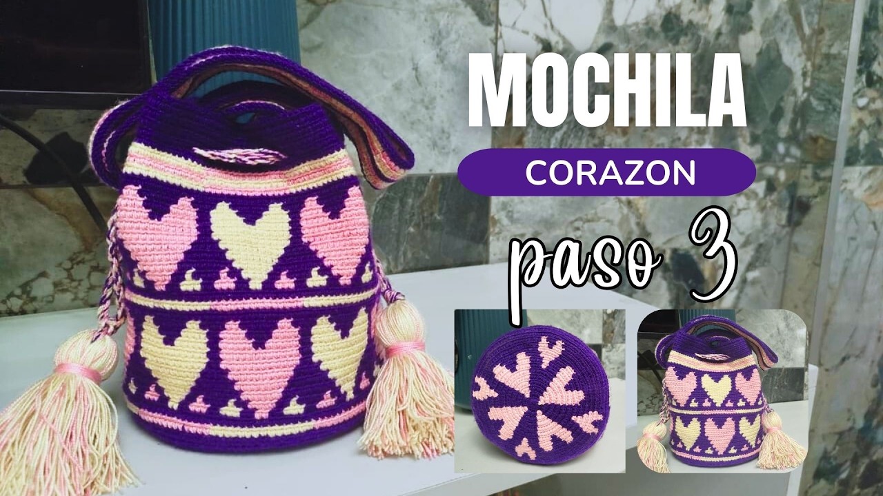 Como tejer Mini Mochila Wayuu Corazones paso a paso (Cap. 3)