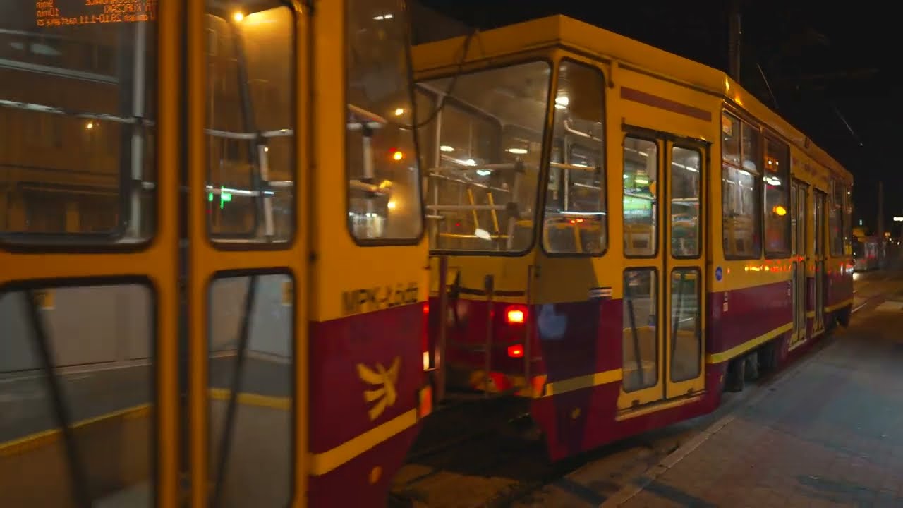 Poland, Łódź, tram ZAJ night ride from Bielcowa to Zachodnia