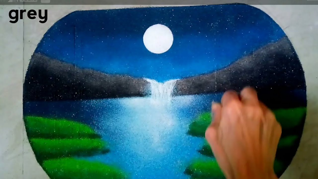 Poster rangoli design | waterfall rangoli | easy nature rangoli | पोस्टर रंगोली डिज़ाइन | muggulu