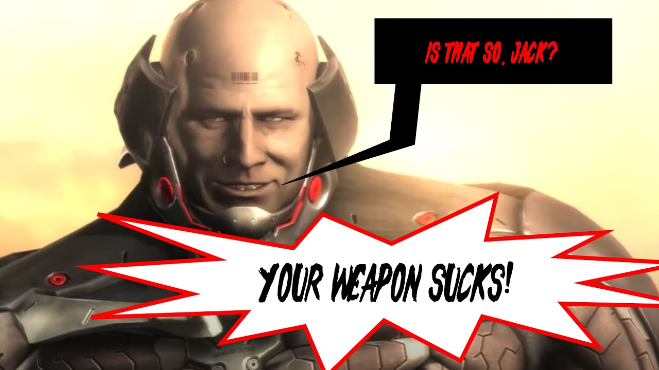 Metal Gear Rising - Raiden thinks Sundowner's weapon is silly (and gets proven totally wrong)