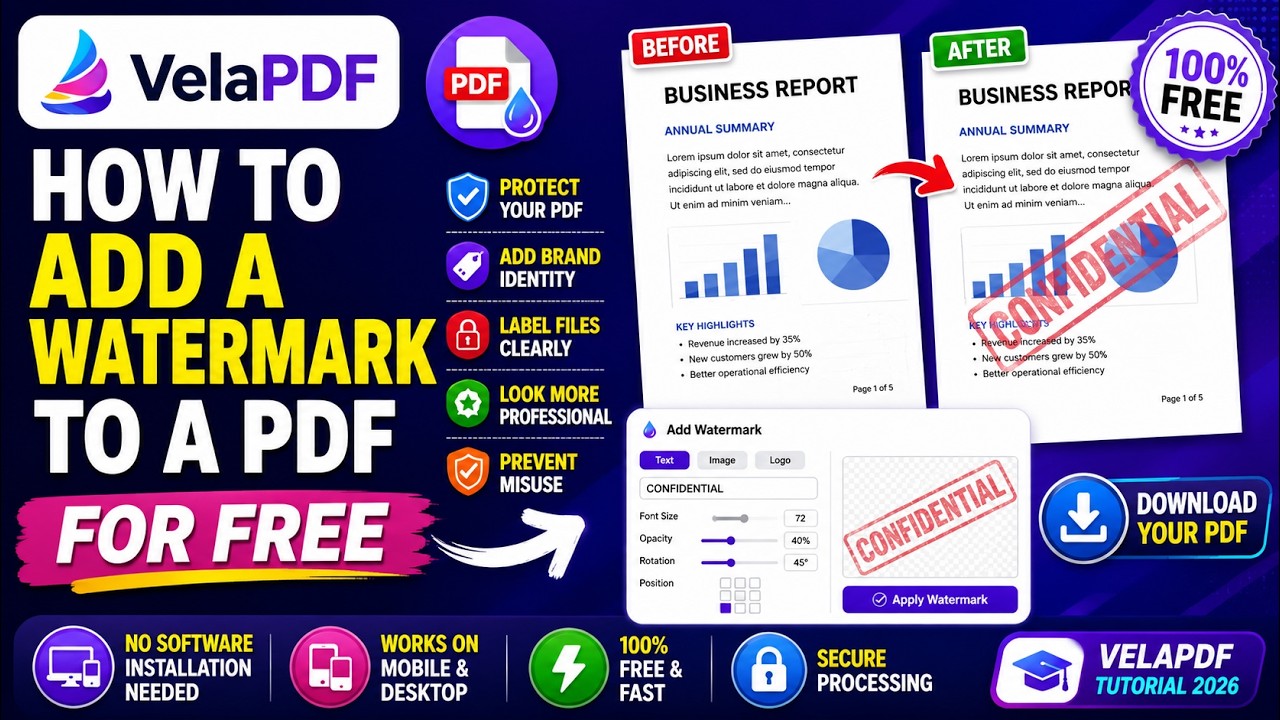 How to Add a Watermark to a PDF for Free (2026 Tutorial) - VelaPDF