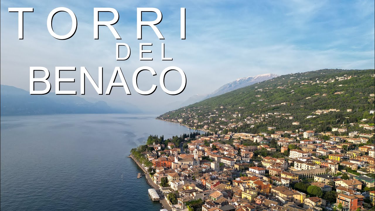 LAGO DI GARDA. TORRI DEL BENACO. FLY OVER LAGO DI GARDA. GARDA LAKE