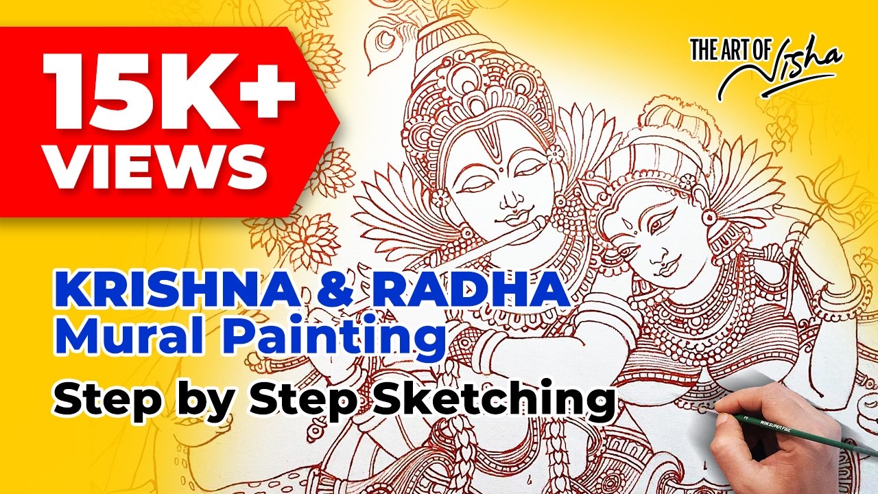 KRISHNA & RADHA | Mural Sketching Step by Step Process | The Art of Nisha