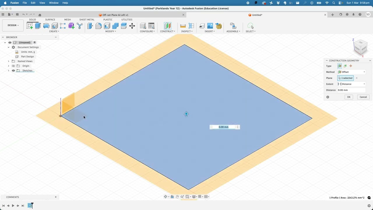 Fusion360 - F121 - How to use the OFF SET PLANE and LOFT command 4m10