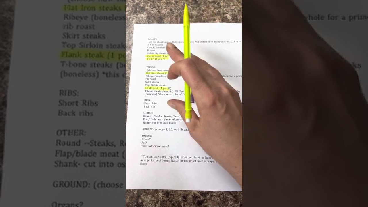1/2 beef cut sheet