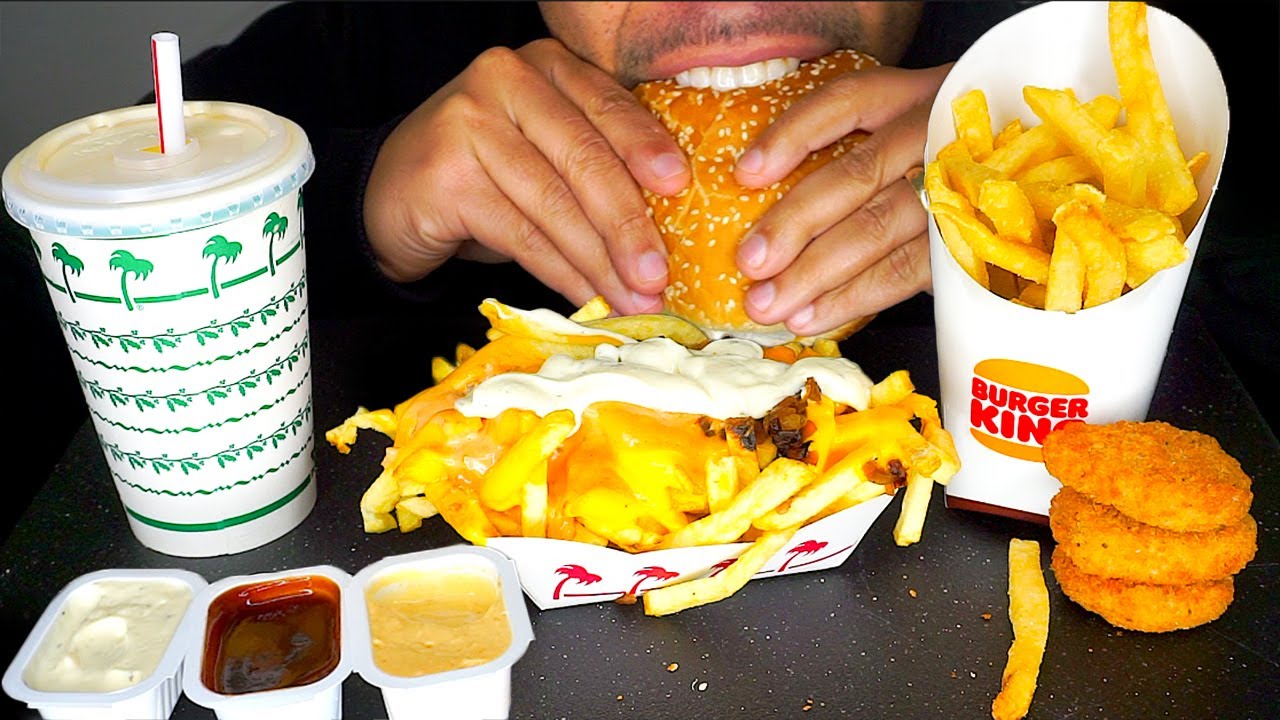 ASMR IN-N-OUT BURGER KING MUKBANG IMPOSSIBLE WHOPPER CHICKEN NUGGETS ANIMAL STYLE FRIES JERRY EATING