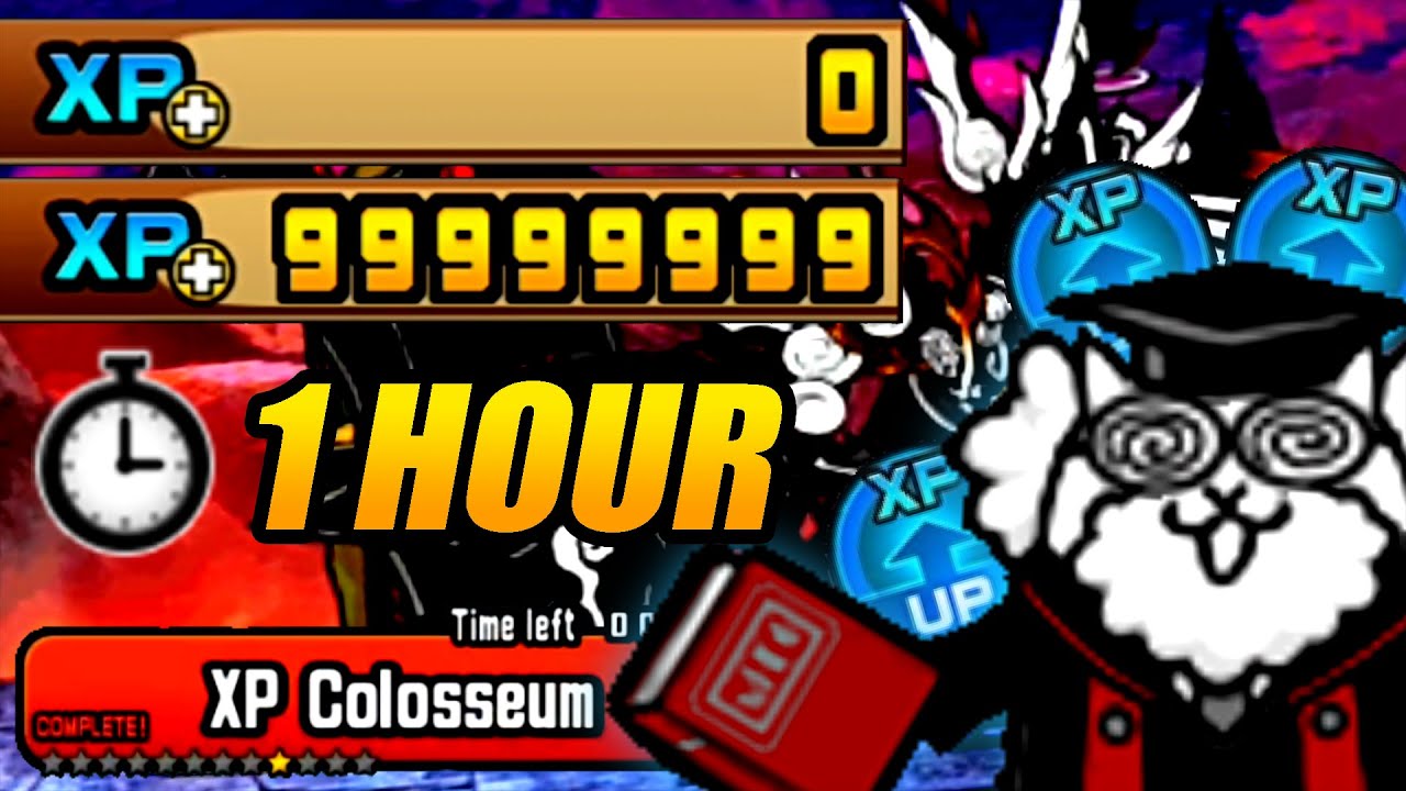 The Battle Cats - How to get 99 Millions XP within an Hour?!! (XP Colosseum farming)