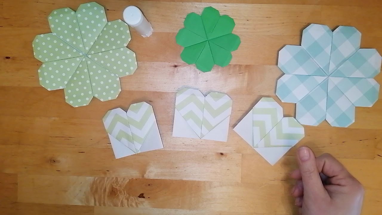 Kleeblatt aus Papier basteln falten - Origami - mit 4 Quadrate