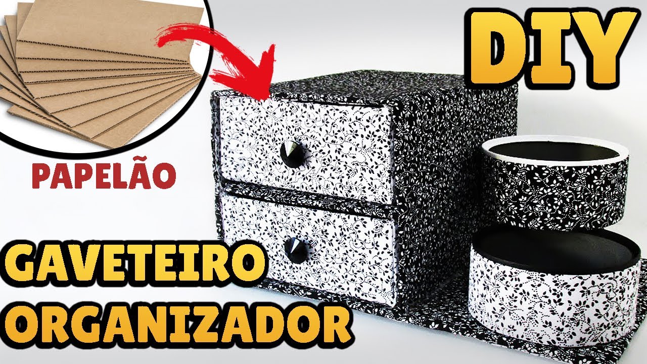 DIY: COMO FAZER um GAVETEIRO ORGANIZADOR com PAPELÃO e Tecido | #diypapelao