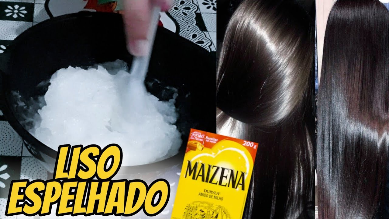PROGRESSIVA CASEIRA DE MAIZENA E AÇÚCAR | Resultado com e sem chapinha + Liso Espelhado