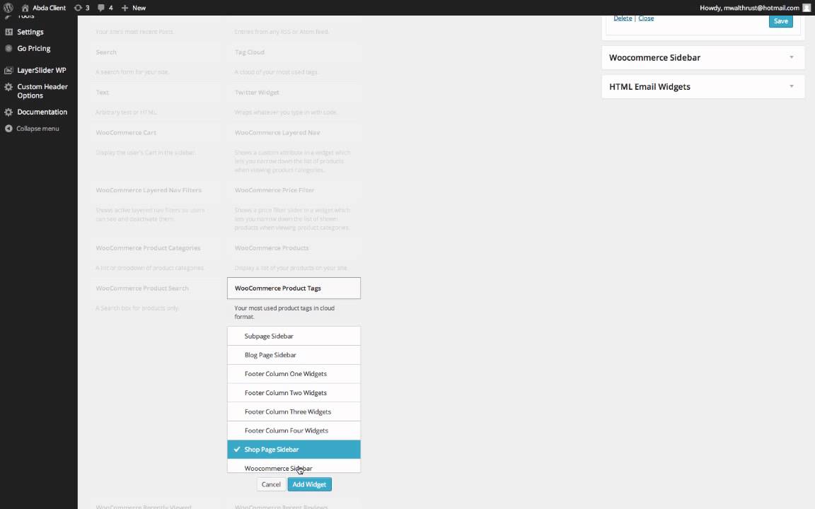 Abda Client Doc: Shop Page Sidebar