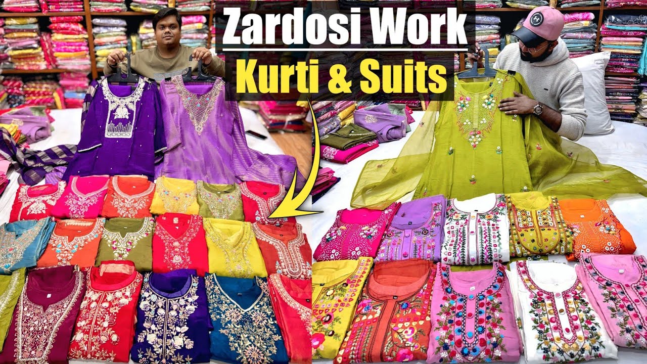 Pure Zardosi Work Kurti & 3 Piece Suit Manufacturer / Kolkata Handwork Kurti Wholesaler in Barabazar