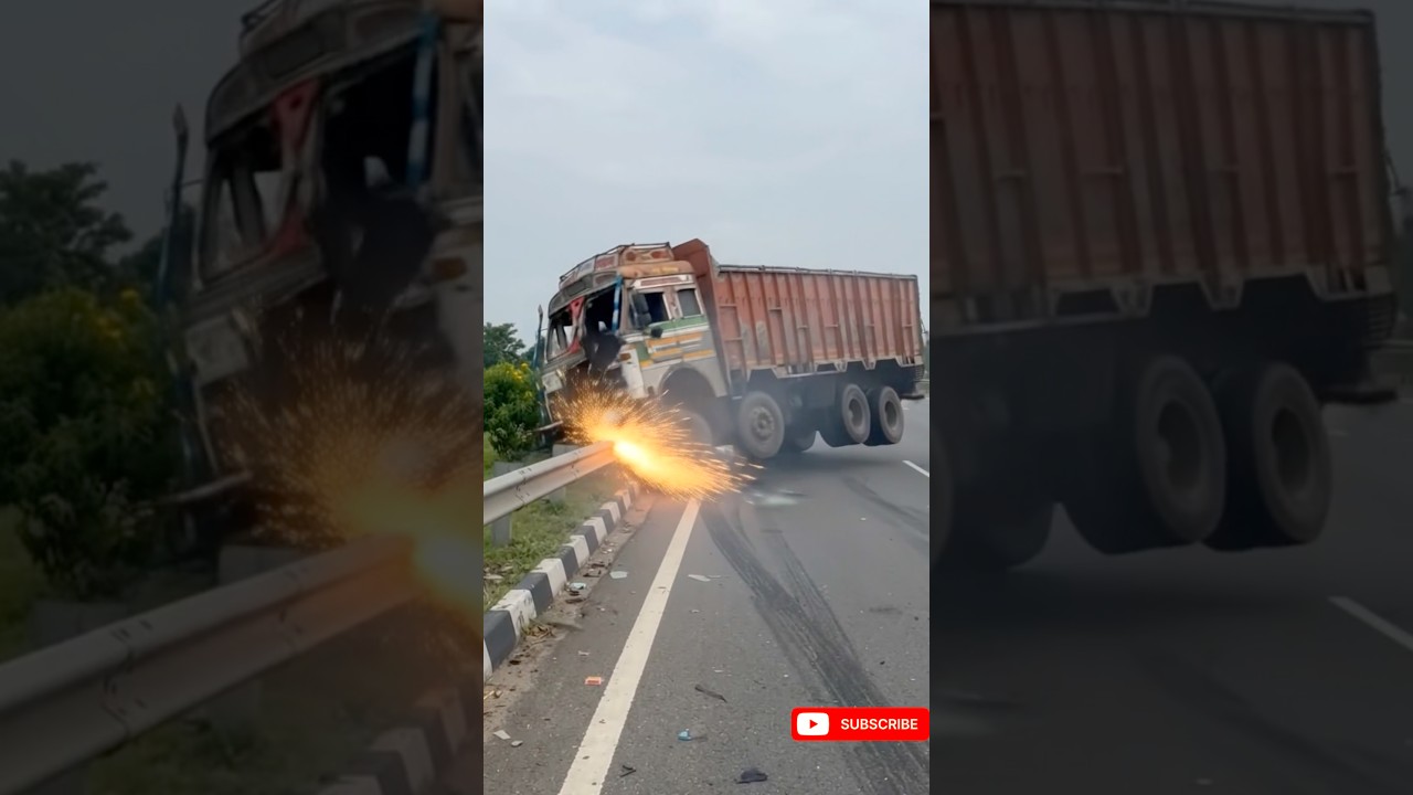 Truck Brake Fail Crash Railing #Crash #Truck#Accident #Highway #Shorts