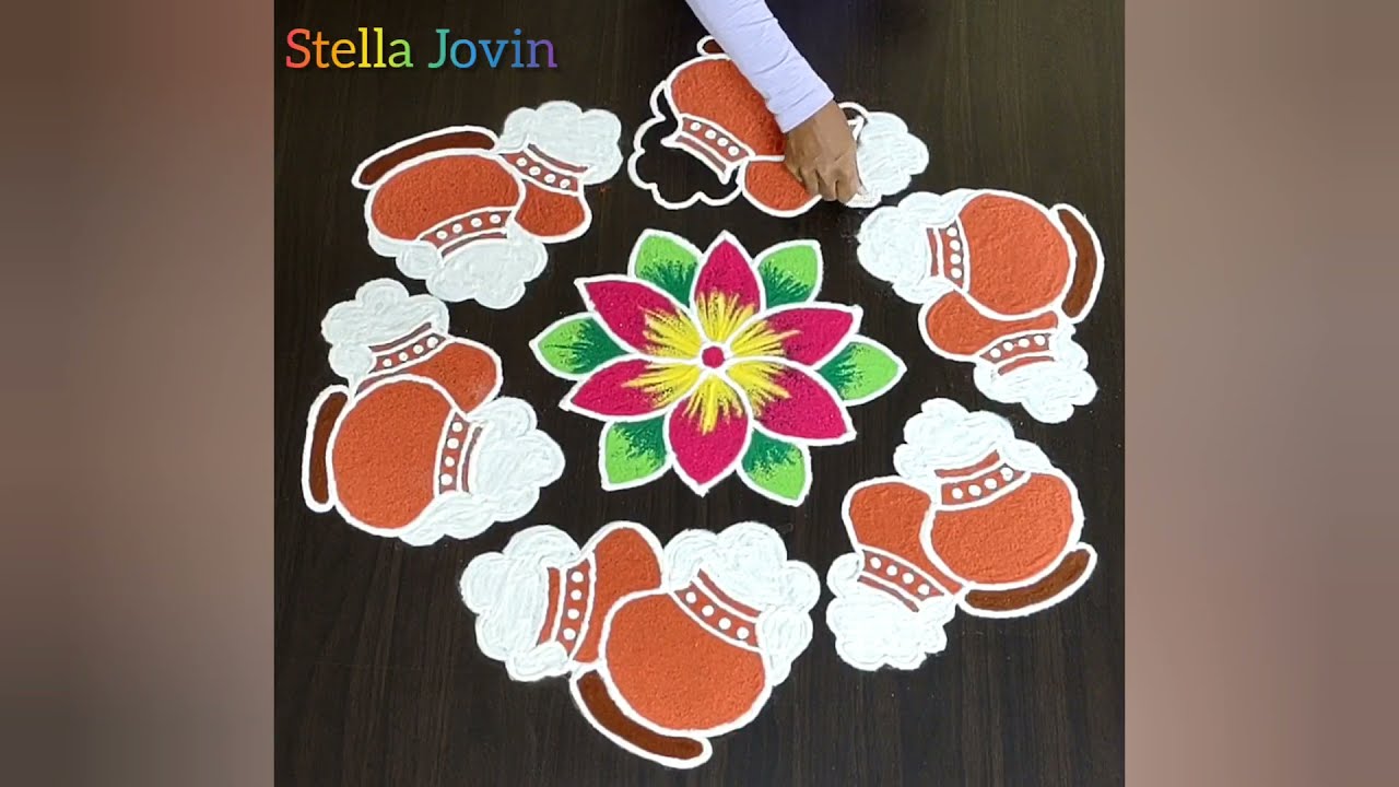 #90| Beautiful Rangoli  | Pongal Pot Kolam | பொங்கல் பானை கோலம் | Margazhi Special Rangoli
