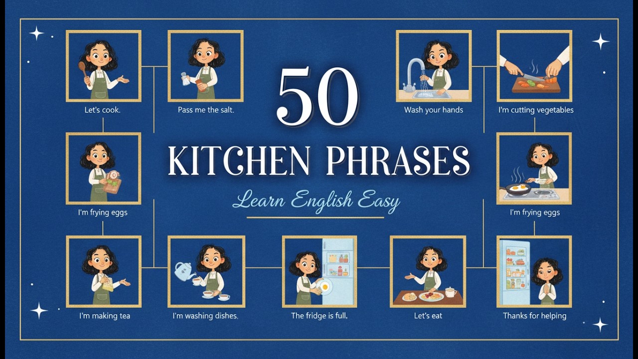 Learn 50 Everyday Kitchen Phrases | Easy Shadowing for Kids or English Learners