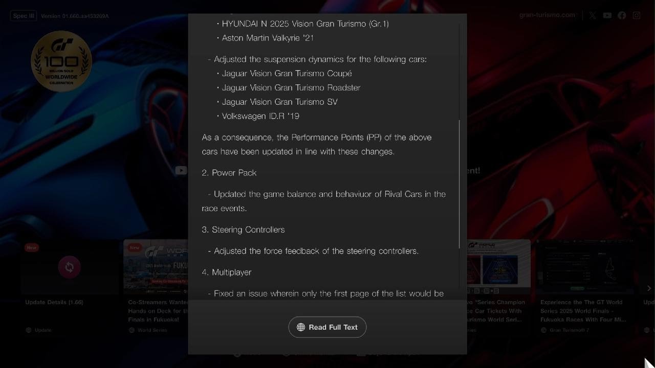 Gran Turismo 7 : Newly Released Version 1.66 Update of GT7 & its Patch Notes