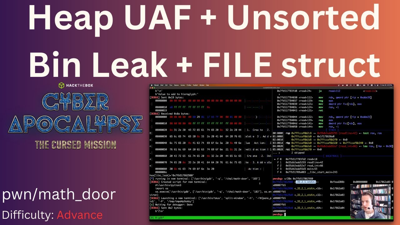 Heap UAF + Unsorted Bin Leak + FILE structure manipulation - Cyber Apocalypse 2023 - pwn/math_door