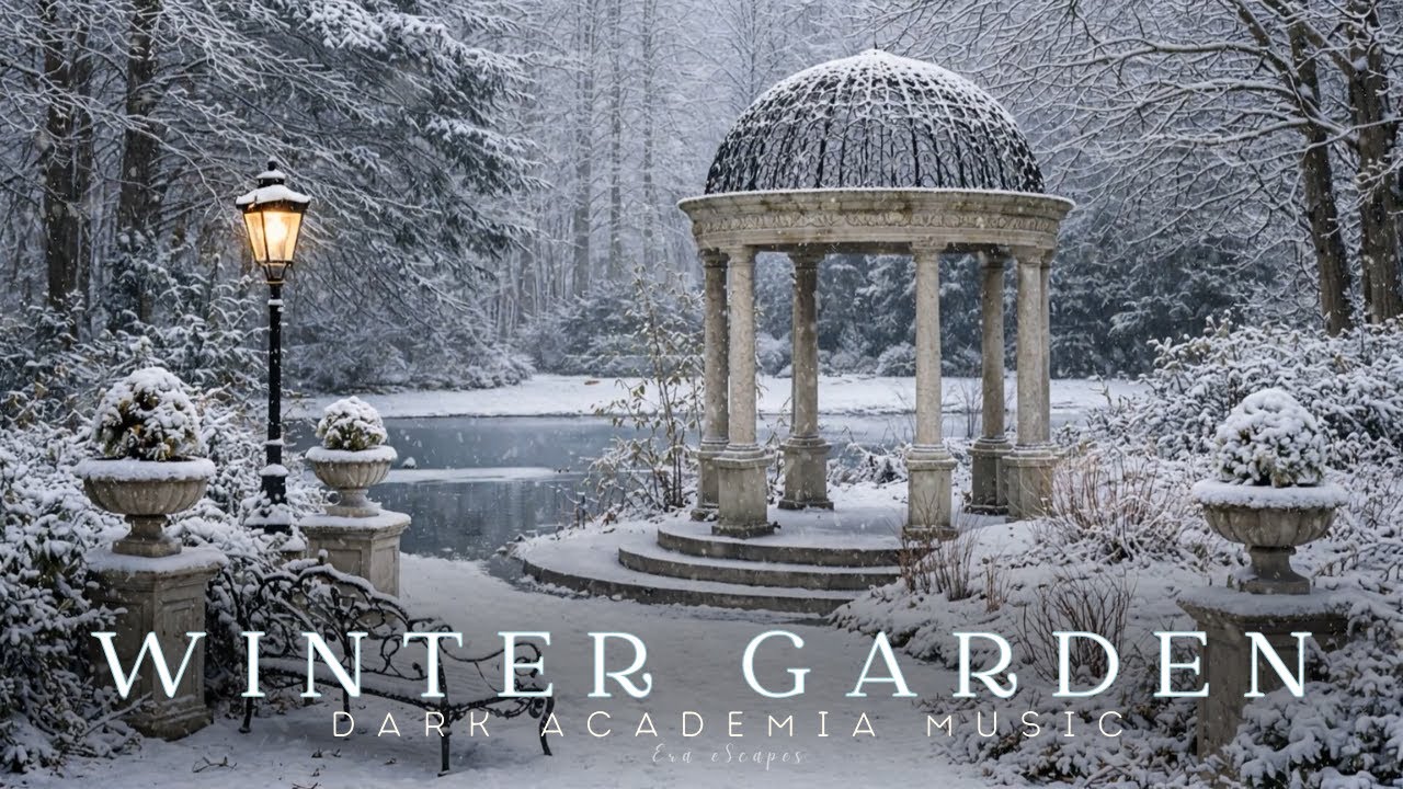 Snowy Winter Garden by the Lake | Dark Academia Piano Music & Calm Ambience for Study & Sleep