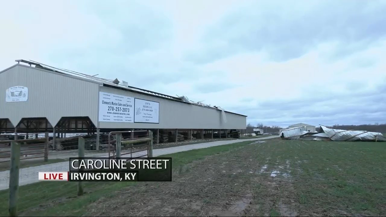 Trees, power lines down after 75 mph winds in Irvington, Kentucky