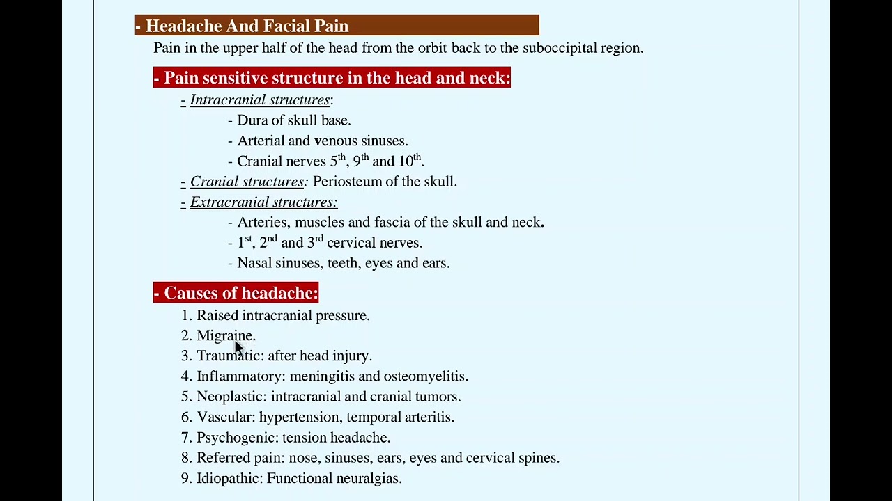 Headache and facial pain 