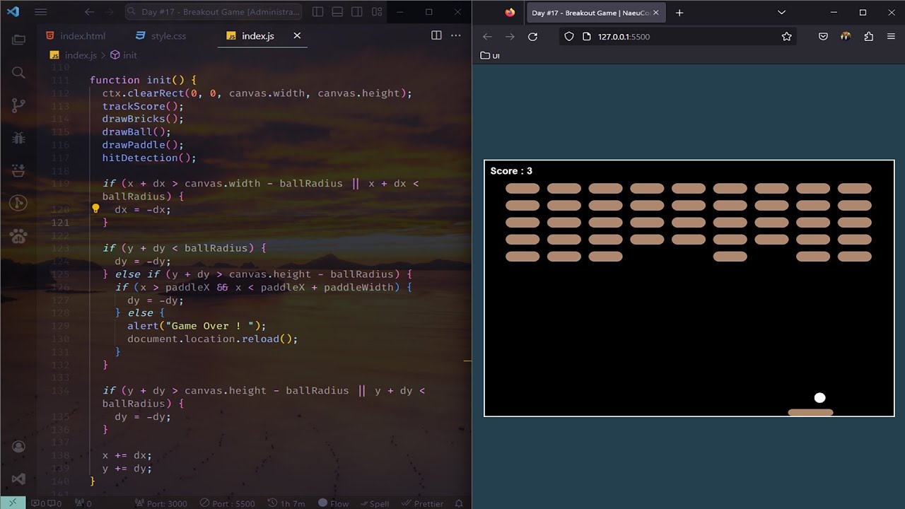 NaeuCode - Day #17 -  Breakout Game  App - Using HTML CSS & JavaScript - No Talking